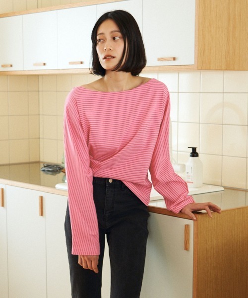 marjour(マージュール)の「SEAMLESS BORDER TEE(Tシャツ/カットソー・レディース・ピンク・M)」の1枚目の写真