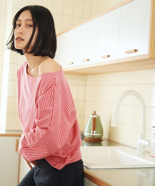 marjour(マージュール)の「SEAMLESS BORDER TEE(Tシャツ/カットソー・レディース・ピンク・M)」の5枚目の写真