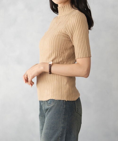 NinaetLina(ニナエリナ)の「春秋におすすめ オフィスカジュアル 5分袖 リブ ニット(ニット/セーター・レディース・ホワイト/ブルーグレー/ダークベージュ/ブラック/イエロー/グリーン・FREE)」の20枚目の写真