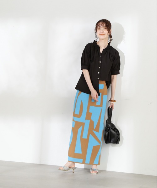 N.（N. Natural Beauty Basic）（エヌエヌナチュラルビューティーベーシック）の「◆スキッパーフリルネックブラウス（シャツ/ブラウス・レディース・ブルー系その他/ブラック/オフホワイト/ブルー・MEDIUM）」の13枚目の写真