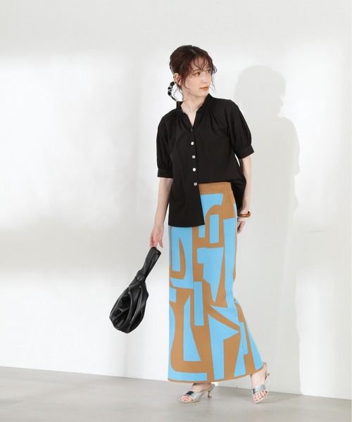 N.（N. Natural Beauty Basic）（エヌエヌナチュラルビューティーベーシック）の「◆スキッパーフリルネックブラウス（シャツ/ブラウス・レディース・ブルー系その他/ブラック/オフホワイト/ブルー・MEDIUM）」の14枚目の写真