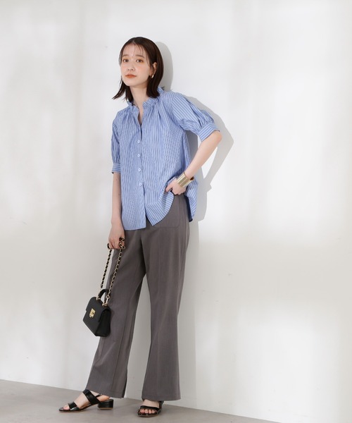 N.（N. Natural Beauty Basic）（エヌエヌナチュラルビューティーベーシック）の「◆スキッパーフリルネックブラウス（シャツ/ブラウス・レディース・ブルー系その他/ブラック/オフホワイト/ブルー・MEDIUM）」の19枚目の写真