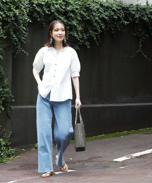 N.（N. Natural Beauty Basic）（エヌエヌナチュラルビューティーベーシック）の「◆スキッパーフリルネックブラウス（シャツ/ブラウス・レディース・ブルー系その他/ブラック/オフホワイト/ブルー・MEDIUM）」の7枚目の写真