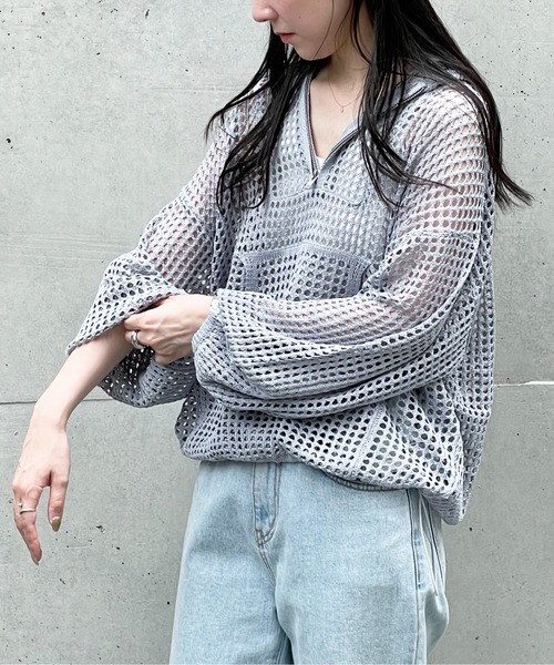Meli rich（メリーリッチ）の「メッシュニットフード付きプルオーバー