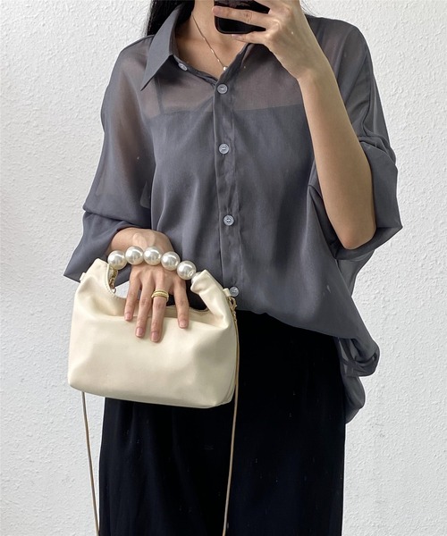 LA VORAGINE(ラ ヴォラジネ)の「パールハンドル ハンドバッグ/クラッチバッグ メッセンジャーバッグ 結婚式 入学式 卒業式 パーティー セレモニー(クラッチバッグ・レディース・ブラック/アイボリー/パープル/ピンク/シルバー/ベージュ・FREE)」の9枚目の写真