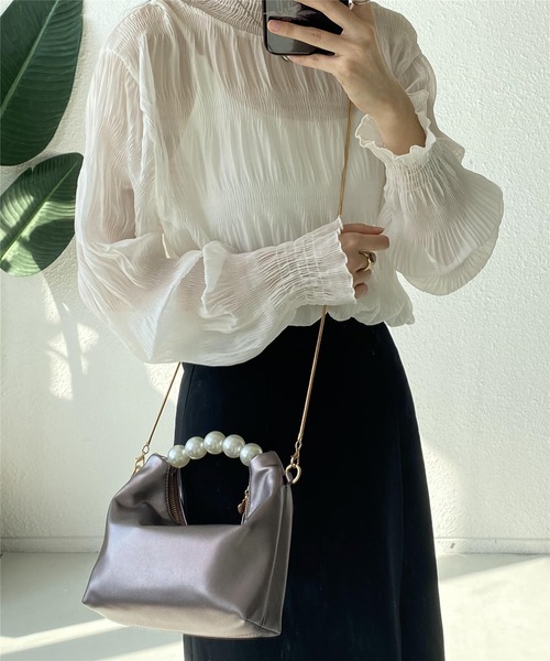 LA VORAGINE(ラ ヴォラジネ)の「パールハンドル ハンドバッグ/クラッチバッグ メッセンジャーバッグ 結婚式 入学式 卒業式 パーティー セレモニー(クラッチバッグ・レディース・ブラック/アイボリー/パープル/ピンク/シルバー/ベージュ・FREE)」の16枚目の写真