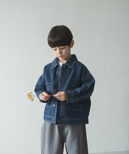 riziere（リジェール）の「デニム配色ステッチジャケット（デニムジャケット・キッズ・インディゴブルー・110/150/120/130/90/100/140）」の3枚目の写真