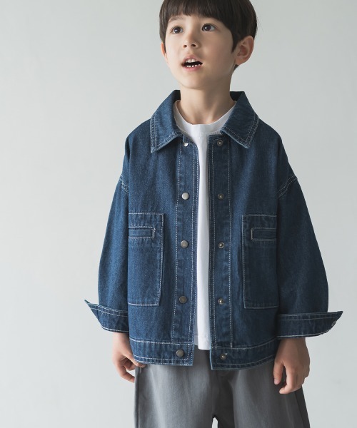 riziere（リジェール）の「デニム配色ステッチジャケット（デニムジャケット・キッズ・インディゴブルー・110/150/120/130/90/100/140）」の2枚目の写真