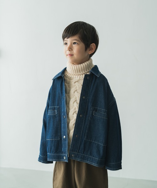 riziere（リジェール）の「デニム配色ステッチジャケット（デニムジャケット・キッズ・インディゴブルー・110/150/120/130/90/100/140）」の7枚目の写真