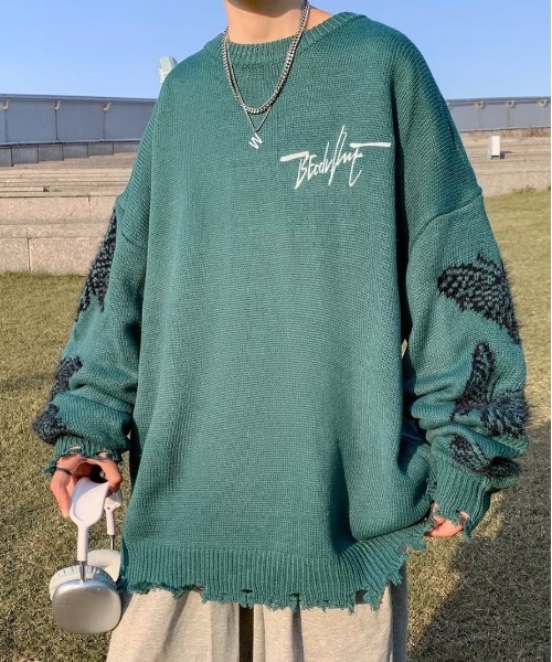 Burner（バーナー）の「【OKUOKU　0909】 ラウンドネックセーター / バタフライ oku-tops-705254527866-40 U（ニット/セーター・メンズ・B/A・L/M/XL）」の2枚目の写真