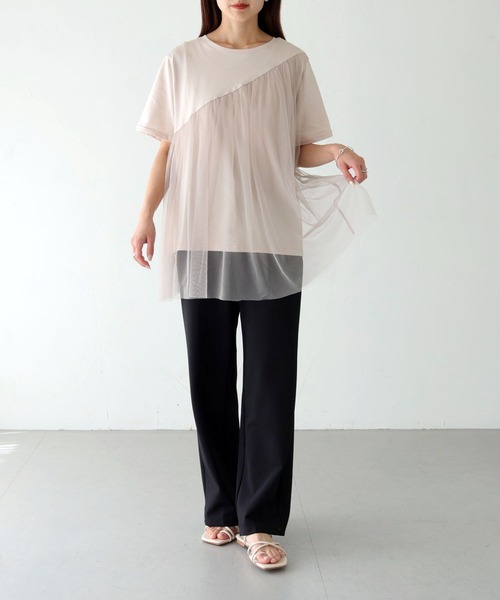 The Virgnia - TheVirginia 新品 チュールトップス チュール切替カットトップス vingtrois】チュール切り替えトップス（Tシャツ/カットソー