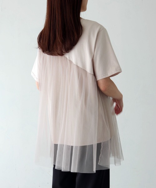 vingtrois(バントロア)の「【vingtrois】チュール切り替えトップス(Tシャツ/カットソー・レディース・ブラック/キナリ/ダークグレー・M)」の12枚目の写真