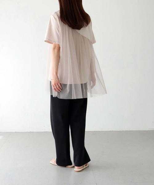 vingtrois(バントロア)の「【vingtrois】チュール切り替えトップス(Tシャツ/カットソー・レディース・ブラック/キナリ/ダークグレー・M)」の17枚目の写真