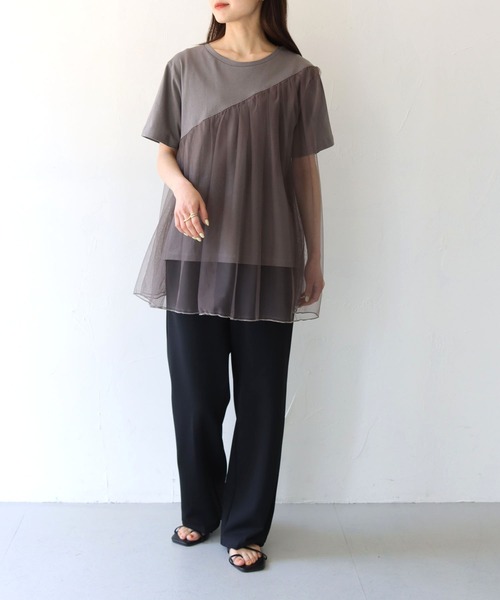 vingtrois(バントロア)の「【vingtrois】チュール切り替えトップス(Tシャツ/カットソー・レディース・ブラック/キナリ/ダークグレー・M)」の15枚目の写真