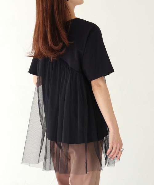 vingtrois(バントロア)の「【vingtrois】チュール切り替えトップス(Tシャツ/カットソー・レディース・ブラック/キナリ/ダークグレー・M)」の18枚目の写真