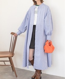 ad thie | バルーンスリーブバンドカラーシャツワンピース 無地ストライプ(シャツワンピース)