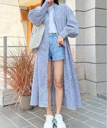 ad thie（アドティエ）の「バルーンスリーブバンドカラーシャツワンピース 無地ストライプ（シャツワンピース）」