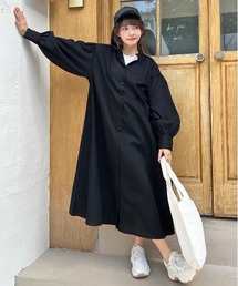 ad thie（アドティエ）の「バルーンスリーブバンドカラーシャツワンピース 無地ストライプ（シャツワンピース）」