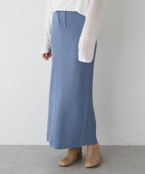 SHENERY（シーナリー）の「ワッフル編みタイトニットスカート（スカート・レディース・ブラック/ホワイト系その他/ブルー・FREE）」の3枚目の写真