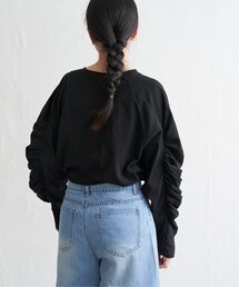 天竺袖ギャザーラグランT