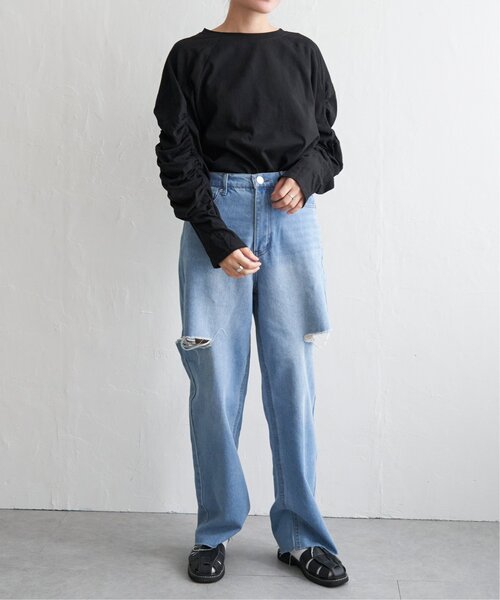 VENCEEXCHANGE（ヴァンスエクスチェンジ）の「天竺袖ギャザーラグランT（Tシャツ/カットソー・レディース・ブルー/グレー/ブラック/オフホワイト・FREE）」の13枚目の写真