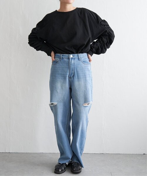 VENCEEXCHANGE（ヴァンスエクスチェンジ）の「天竺袖ギャザーラグランT（Tシャツ/カットソー・レディース・ブルー/グレー/ブラック/オフホワイト・FREE）」の14枚目の写真