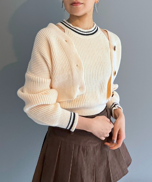 Jewelobe(ジュエローブ)の「ショートカーデ×アメスリタンク ダブルラインアンサンブル(アンサンブル・レディース・アイボリー/カーキ/ブラック/パープル・FREE)」の13枚目の写真