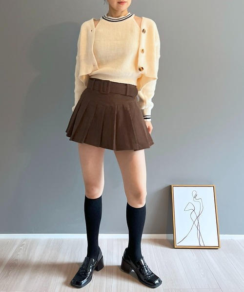 Jewelobe(ジュエローブ)の「ショートカーデ×アメスリタンク ダブルラインアンサンブル(アンサンブル・レディース・アイボリー/カーキ/ブラック/パープル・FREE)」の15枚目の写真