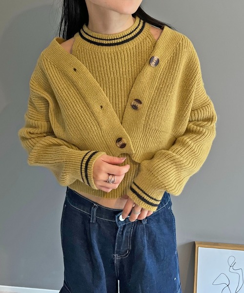 Jewelobe(ジュエローブ)の「ショートカーデ×アメスリタンク ダブルラインアンサンブル(アンサンブル・レディース・アイボリー/カーキ/ブラック/パープル・FREE)」の18枚目の写真