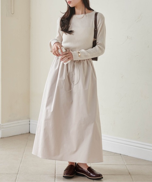 RANAN(ラナン)の「ドロストニットドッキングワンピ(ワンピース・レディース・アイボリー/ブラック/グレー・L/LL/M)」の2枚目の写真