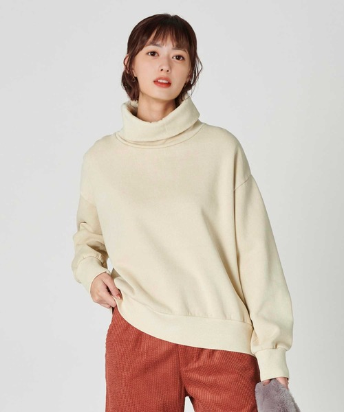 BACK NUMBER(バックナンバー)の「【BACK NUMBER】【エアリースウェット】製品染めタートルネックスウェット(スウェット・レディース・ダークグレー/キナリ・L/M)」の1枚目の写真