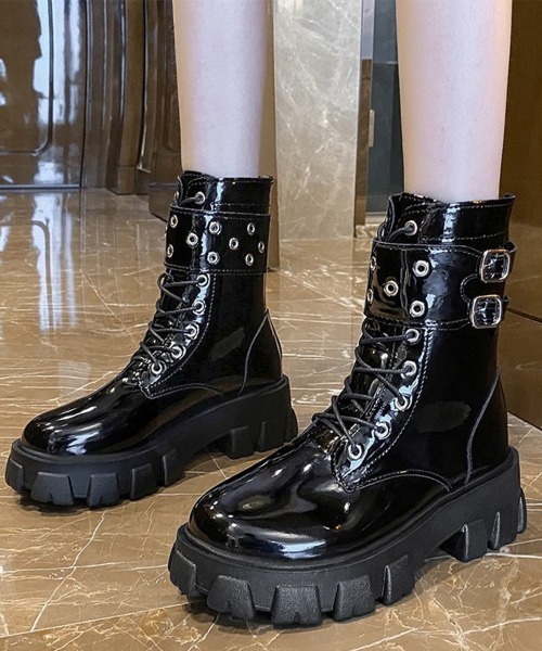Miniministore(ミニミニストア)の「厚底ショートブーツ 黒ストームブーツ美脚(ブーツ・レディース・ブラック・23.5cm/24.5cm/23.0cm/24.0cm/22.5cm)」の2枚目の写真