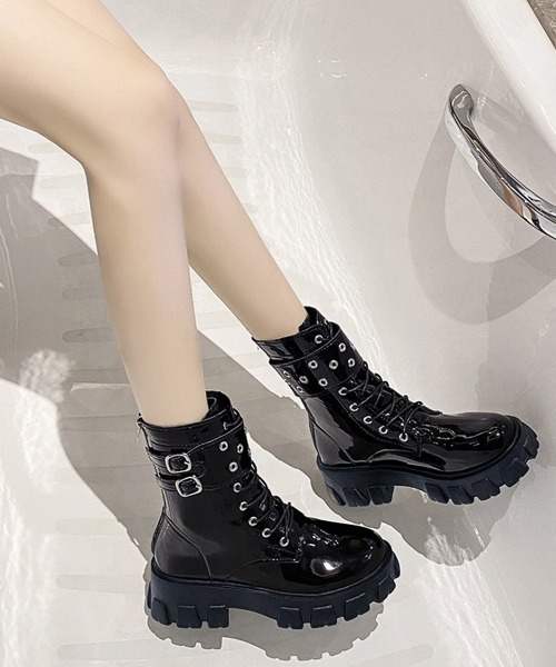 Miniministore(ミニミニストア)の「厚底ショートブーツ 黒ストームブーツ美脚(ブーツ・レディース・ブラック・23.5cm/24.5cm/23.0cm/24.0cm/22.5cm)」の6枚目の写真