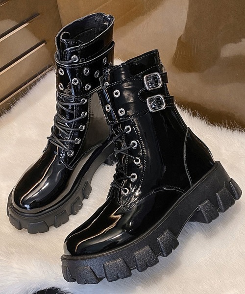 Miniministore(ミニミニストア)の「厚底ショートブーツ 黒ストームブーツ美脚(ブーツ・レディース・ブラック・23.5cm/24.5cm/23.0cm/24.0cm/22.5cm)」の9枚目の写真
