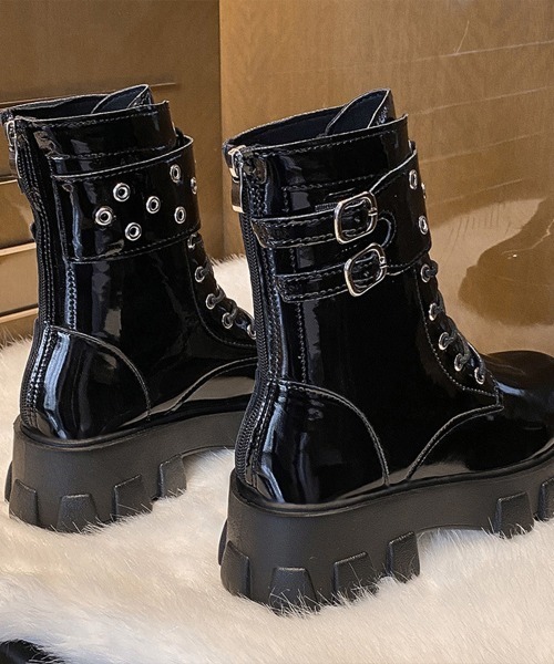 Miniministore(ミニミニストア)の「厚底ショートブーツ 黒ストームブーツ美脚(ブーツ・レディース・ブラック・23.5cm/24.5cm/23.0cm/24.0cm/22.5cm)」の10枚目の写真