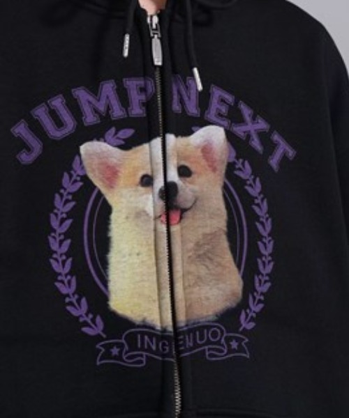 パーカー A'GEM/9 × .kom「JUMPNEXT／ジャンプネクスト」ドッグフーディージップアップパーカー レディース メンズ A'gem 9 パーカー A'GEM/9 × .kom「JUMPNEXT／ジャンプネクスト