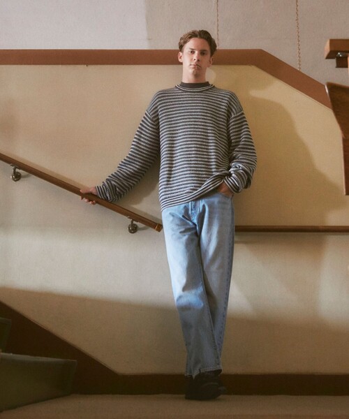 green label relaxing（グリーンレーベルリラクシング）の「コットン ポリエステル マルチボーダー クルーネック ニット（ニット/セーター・メンズ・グレー/ネイビー・L/M/XL/S）」の3枚目の写真