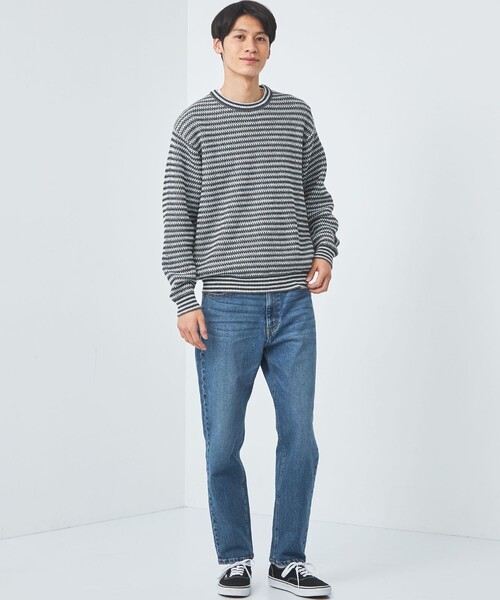 green label relaxing（グリーンレーベルリラクシング）の「コットン ポリエステル マルチボーダー クルーネック ニット（ニット/セーター・メンズ・グレー/ネイビー・L/M/XL/S）」の4枚目の写真
