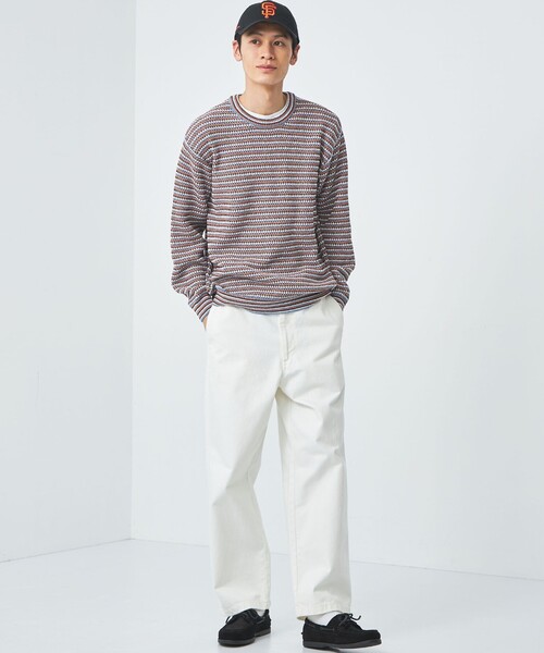 green label relaxing（グリーンレーベルリラクシング）の「コットン ポリエステル マルチボーダー クルーネック ニット（ニット/セーター・メンズ・グレー/ネイビー・L/M/XL/S）」の6枚目の写真
