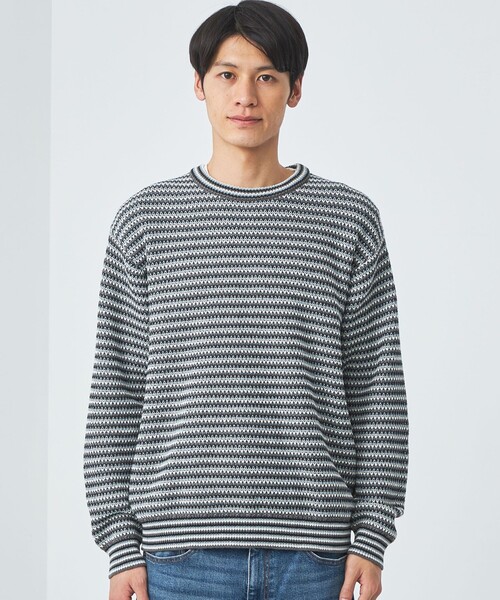 green label relaxing（グリーンレーベルリラクシング）の「コットン ポリエステル マルチボーダー クルーネック ニット（ニット/セーター・メンズ・グレー/ネイビー・L/M/XL/S）」の7枚目の写真