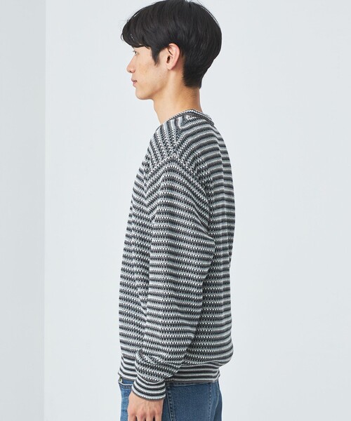 green label relaxing（グリーンレーベルリラクシング）の「コットン ポリエステル マルチボーダー クルーネック ニット（ニット/セーター・メンズ・グレー/ネイビー・L/M/XL/S）」の8枚目の写真