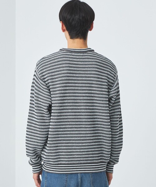 green label relaxing（グリーンレーベルリラクシング）の「コットン ポリエステル マルチボーダー クルーネック ニット（ニット/セーター・メンズ・グレー/ネイビー・L/M/XL/S）」の9枚目の写真