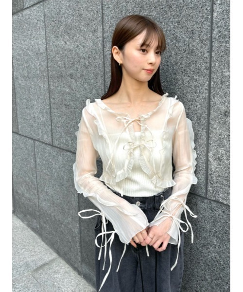 SNIDEL ♡ フロントリボンシアーブラウス SNIDEL（スナイデル）の「フロントリボンシアーブラウス（シャツ