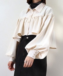 スタイルブロック STYLEBLOCK ツイルクロップドギャザーブラウス （ブラック） セール】ツイルクロップドギャザーブラウス（シャツ/ブラウス