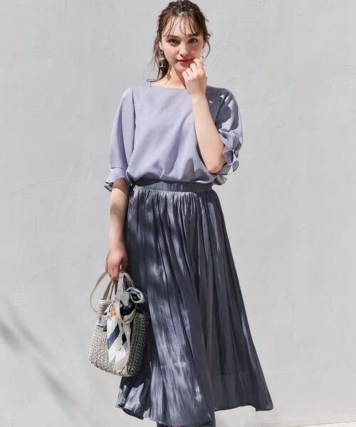 ANY SIS（エニィスィス）の「【速乾・接触冷感】スムージーポリエステル クルーネック ブラウス（シャツ/ブラウス・レディース・グレー系/ネイビー系9/ピンク系/スカイブルー系/パイングリーン系・2）」の14枚目の写真