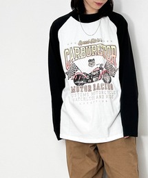 16/天竺ラグラン 切り替えプリント Tシャツ(CARBURETOR) レディース メンズ