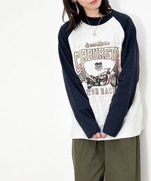 16/天竺ラグラン 切り替えプリント Tシャツ(CARBURETOR) レディース メンズ
