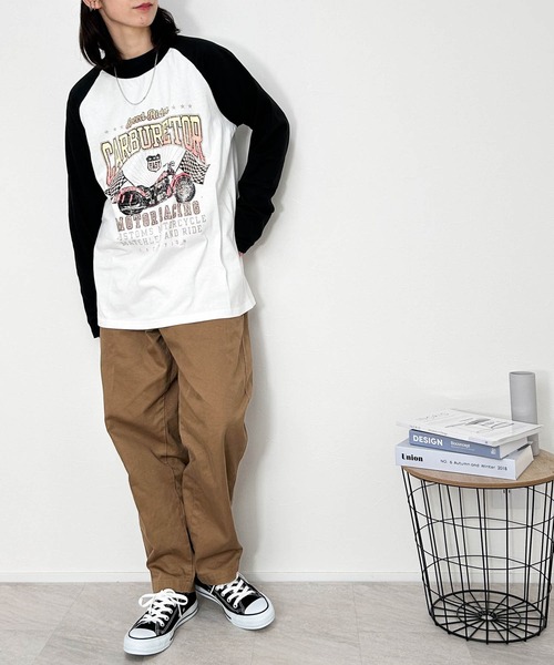 Ritzy(リッツィー)の「16/天竺ラグラン 切り替えプリント Tシャツ(CARBURETOR) レディース メンズ(Tシャツ/カットソー・メンズ・アッシュ/ホワイト/ベージュ・X-LARGE/LARGE/MEDIUM)」の9枚目の写真