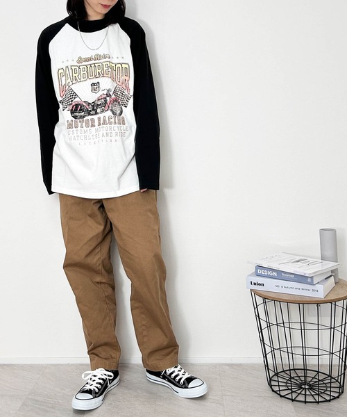 Ritzy(リッツィー)の「16/天竺ラグラン 切り替えプリント Tシャツ(CARBURETOR) レディース メンズ(Tシャツ/カットソー・メンズ・アッシュ/ホワイト/ベージュ・X-LARGE/LARGE/MEDIUM)」の8枚目の写真