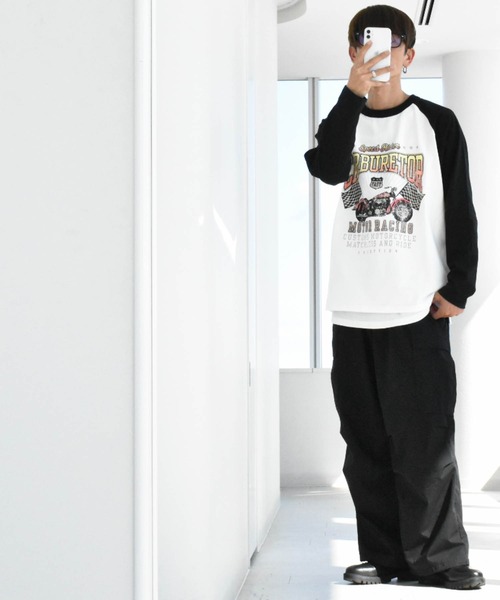 Ritzy(リッツィー)の「16/天竺ラグラン 切り替えプリント Tシャツ(CARBURETOR) レディース メンズ(Tシャツ/カットソー・メンズ・アッシュ/ホワイト/ベージュ・X-LARGE/LARGE/MEDIUM)」の11枚目の写真